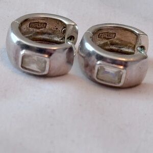 ✨ Stylish Vintage Sterling Silver and Pave Crystal Huggie Earrings